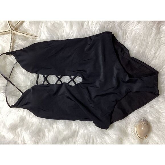 New. BECCA black plunge neck swimsuit. Small - Picture 10 of 14